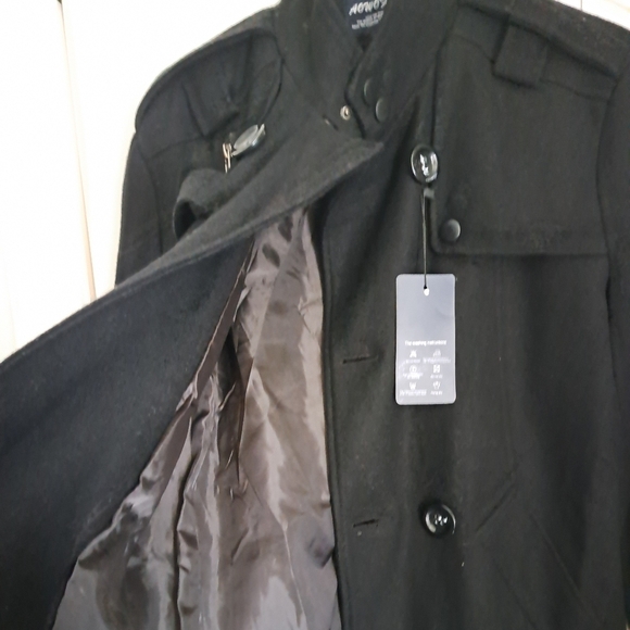 Men's lightweight navy blue peacoat double breasted cotton wool feel lined Small - Picture 11 of 11